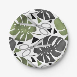 Assiettes En Carton Tropical print monstera leaves scissors jungle exo