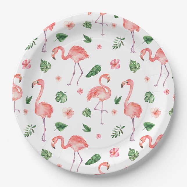 Assiettes En Carton Tropical rose Flamingo motif Tissu (Devant)