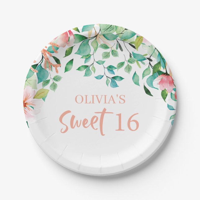 Assiettes En Carton Tropical Sweet 16 Aloha Luau Anniversaire (Devant)