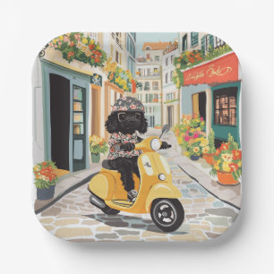 Assiettes En Carton Trottinette de style doodle noir dans les rues de