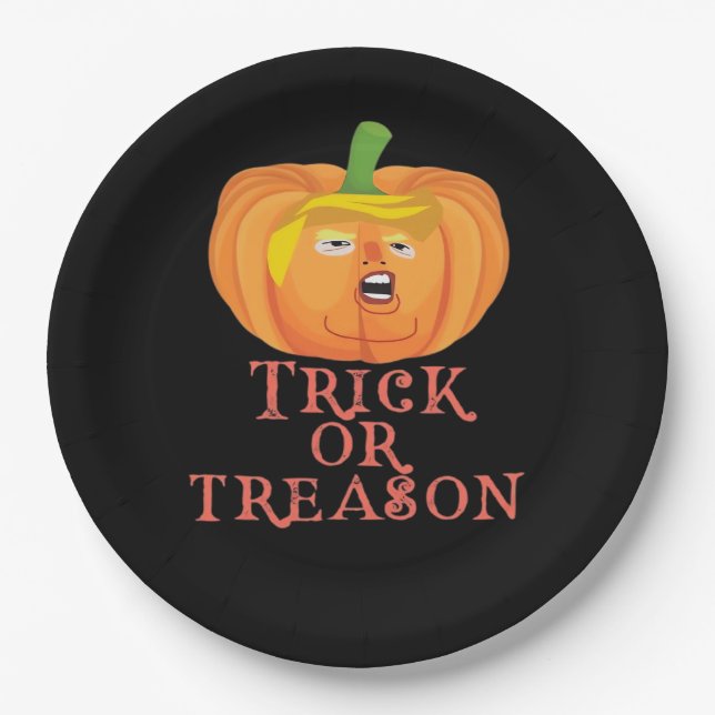Assiettes En Carton Trucs Ou Trahison Halloween Impeach Trumpkin Desig (Devant)