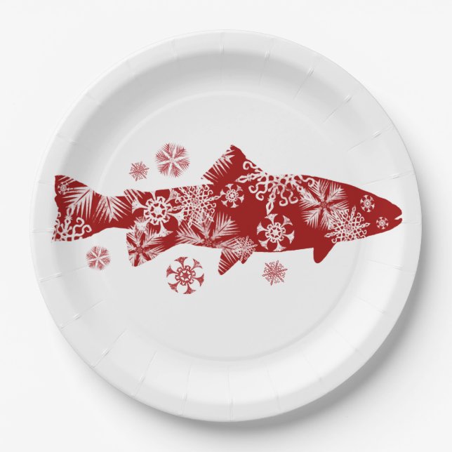 Assiettes En Carton Truite à neige rouge et blanche (Devant)