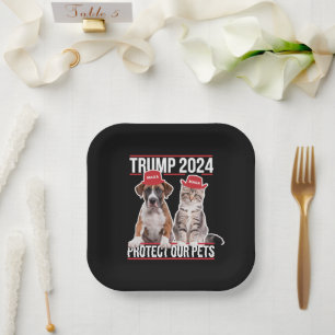Assiettes En Carton Trump 2024 Protégez nos animaux Chiens de chat MAG