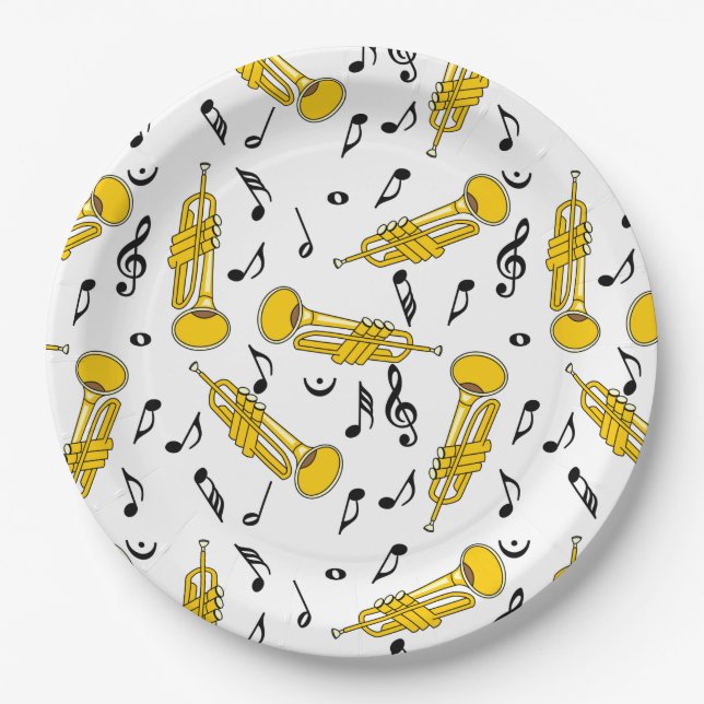 Assiettes En Carton Trumpet Music Notes Motif (Devant)