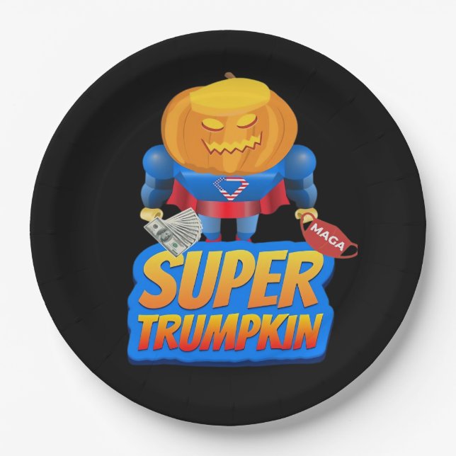 Assiettes En Carton Trumpkin Funny Citrouille Head Halloween Costume C (Devant)