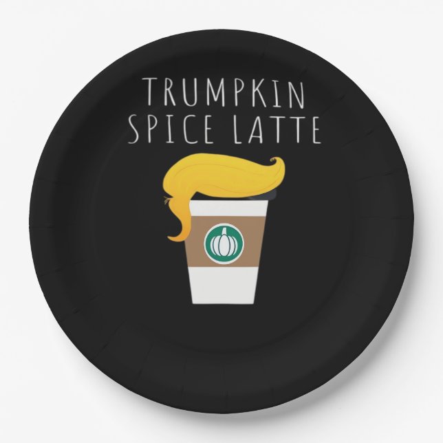 Assiettes En Carton Trumpkin Spice Latte drôle Donald Joke Citrouille  (Devant)