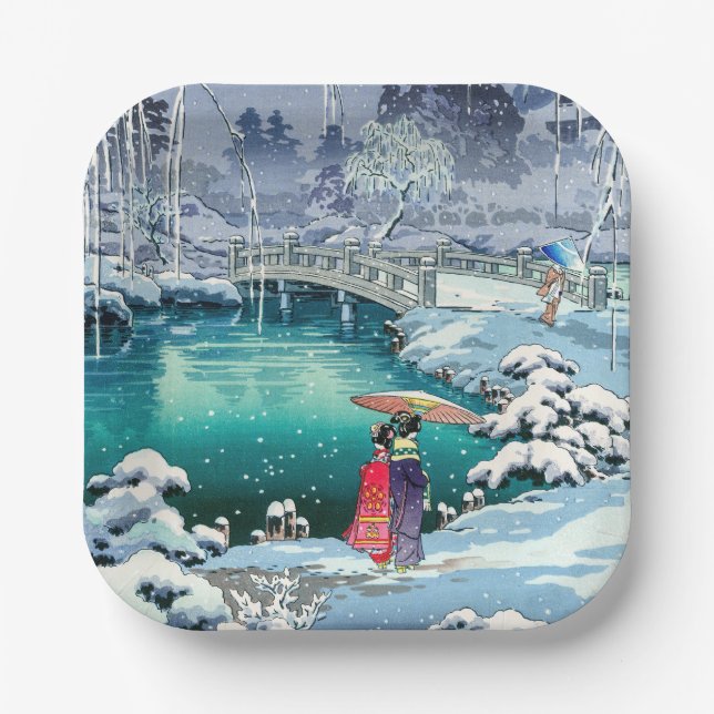 Assiettes En Carton Tsuchiya Koitsu - Neige de printemps à Maruyama (Recto)