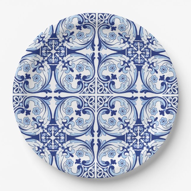 Assiettes En Carton Tuile bleue portugaise (Devant)