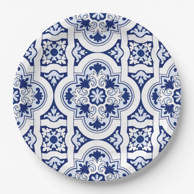 Assiettes En Carton Tuile bleue portugaise (Devant)