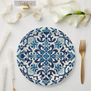 Assiettes En Carton Tuile bleue portugaise