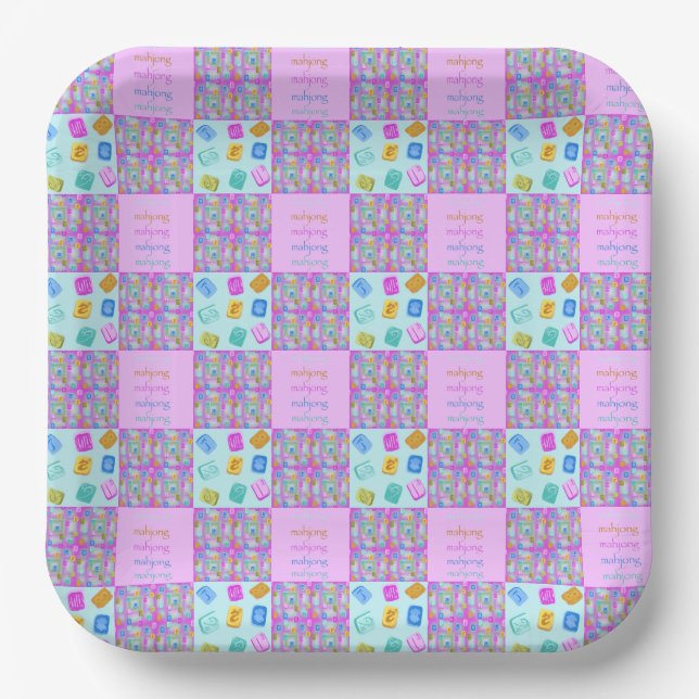Assiettes En Carton Tuile de Mahjong Patchwork (Recto)