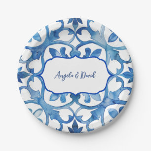 Assiettes En Carton Tuiles blanches bleues de la côte d'Amalfi Italie