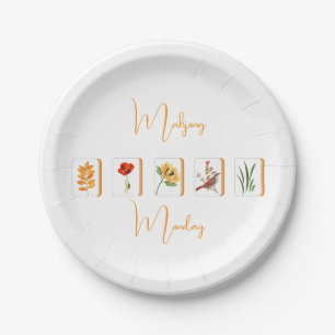 Assiettes En Carton Tuiles de fleurs Mahjong or et blanc minimaliste