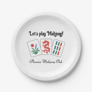 Assiettes En Carton Tuiles de Mah-jong #2 “ Jouons au Mahjong ! ” Serv