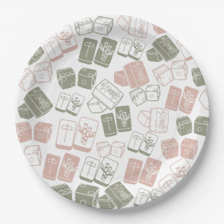 Assiettes En Carton Tuiles de Mahjong et dés en rose et kaki