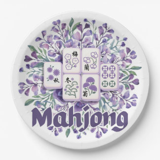Assiettes En Carton Tuiles Mahjong Violettes