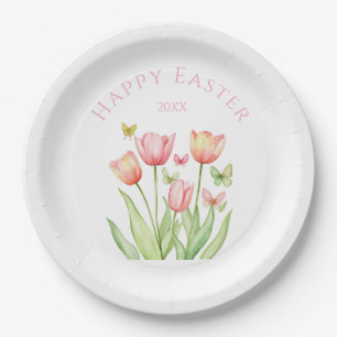 Assiettes En Carton Tulipe de Pâques joyeuse 