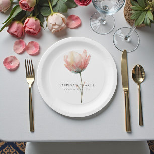 Assiettes En Carton Tulipe Élégante Rose Violet Mariage Floral