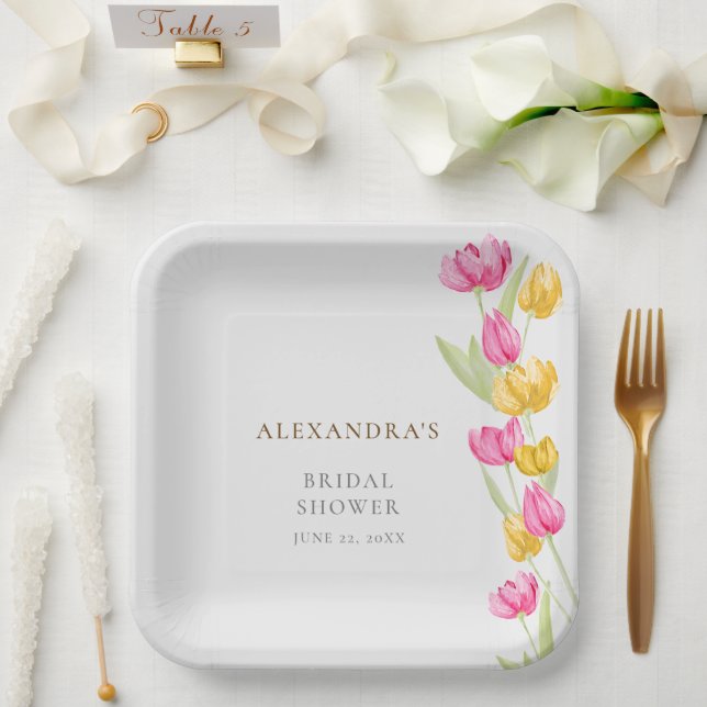 Assiettes En Carton Tulipes Calligraphie Fête des mariées Boho de prin (Mariage)