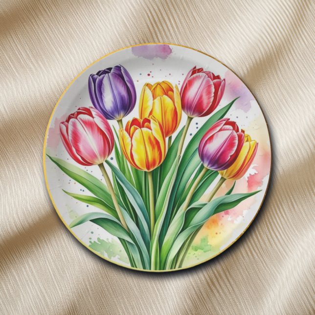 Assiettes En Carton Tulipes colorées Élégante (Créateur téléchargé)