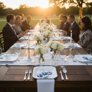 Assiettes En Carton Tulipes dans Delft Blue personnalisable