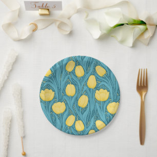 Assiettes En Carton Tulipes en bleu et jaune