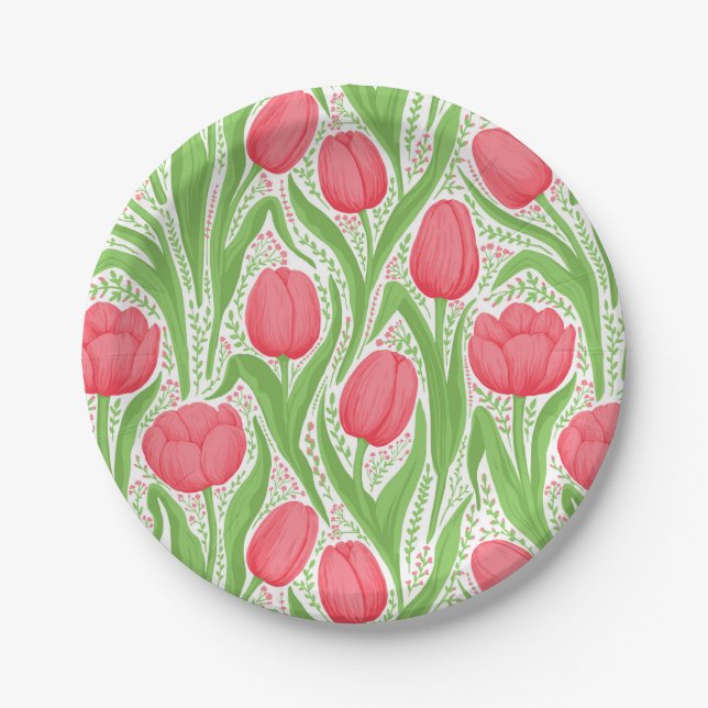 Assiettes En Carton Tulipes en rouge et vert (Devant)