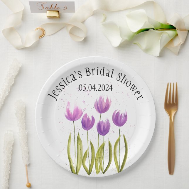 Assiettes En Carton Tulipes Fleurs aquarelle Fête des mariées de print (Mariage)