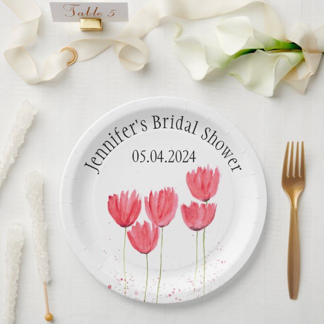 Assiettes En Carton Tulipes Fleurs aquarelle Fête des mariées de print (Mariage)