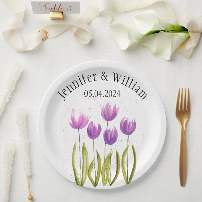 Assiettes En Carton Tulipes Fleurs aquarelle Ressort Rustique Mariage (Mariage)