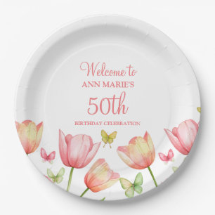 Assiettes En Carton Tulipes Florales Aquarelle Pêche