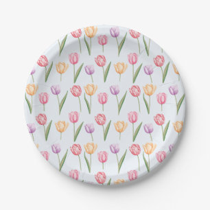 Assiettes En Carton Tulipes Motif Fleur De Aquarelle Coloré