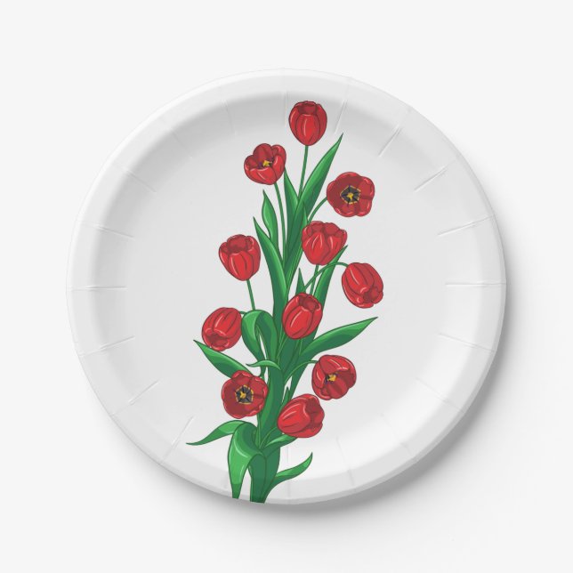 Assiettes En Carton Tulipes rouges Fleurs de Merci fleuri Mariage (Devant)