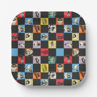 Assiettes En Carton TUNES LOONEY™ en noir et blanc en Checker coloré