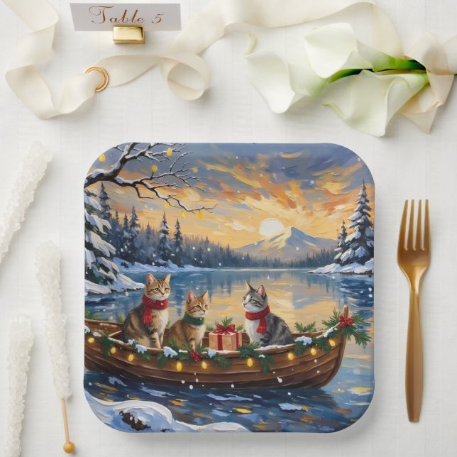 Assiettes En Carton Turkish Angora Cat Christmas Boat Holiday (Mariage)