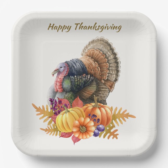 Assiettes En Carton Turquie Citrouilles Thanksgiving Plaque papier (Recto)
