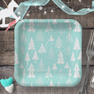 Assiettes En Carton Turquoise Arbre de Noël Motif n° 6 ID1009
