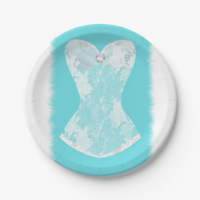 Assiettes En Carton Turquoise & Blanc Glam Lingerie Party (Devant)