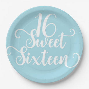 Assiettes En Carton Turquoise Bleu Blanc Sweet 16 Fête d'anniversaire