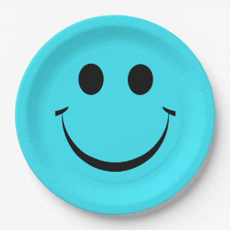 Assiettes En Carton Turquoise Bleu Joyeux Visage Anniversaire mignonne