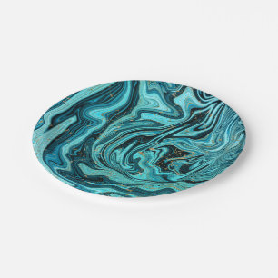 Assiettes En Carton Turquoise Blue & Gold Chic Swirl Mariage moderne