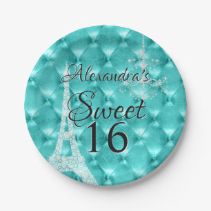 Assiettes En Carton Turquoise Blue Paris Sweet sixteen fête d'annivers