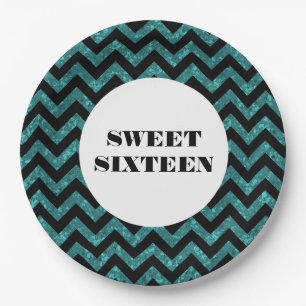 Assiettes En Carton Turquoise Chevron Parties scintillant Sweet 16 Pla