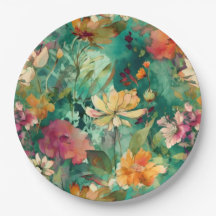 Turquoise, Coral & Mauve Art Moderne Floral