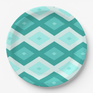 Assiettes En Carton Turquoise diamond pattern
