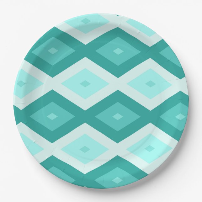 Assiettes En Carton Turquoise diamond pattern (Devant)