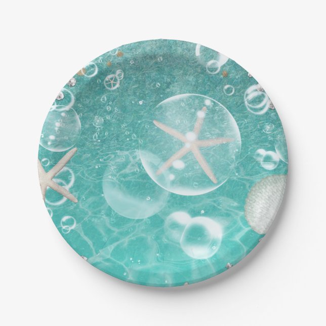 Assiettes En Carton Turquoise Enchanted Sea Starfish & Bubles Ocean Pa (Devant)
