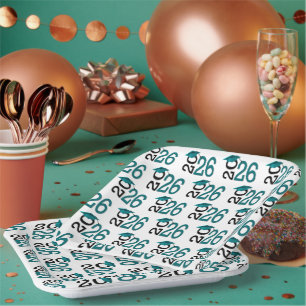Assiettes En Carton Turquoise et noir 2025 Graduation