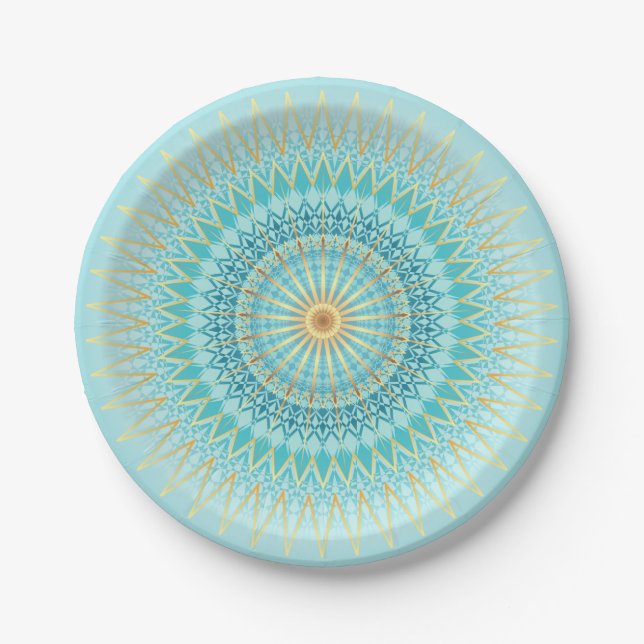 Assiettes En Carton Turquoise Gold Boho Mandala (Devant)