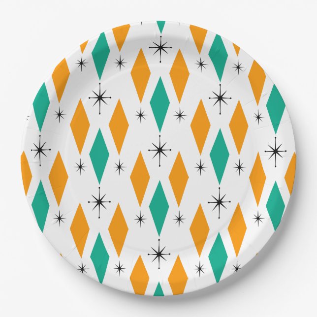 Assiettes En Carton Turquoise moderne d'orange de diamants d'ère de la (Devant)